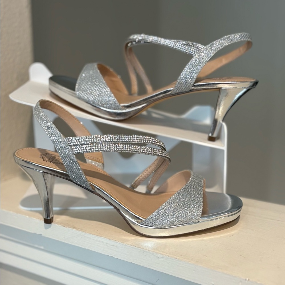 I. Miller Womens Silver Glitter Bria Slingback Heels Sandals Sz 8M Bridal Party